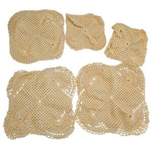 Vintage Estate Lot 5 Beautiful Doilies Square Cream Tan